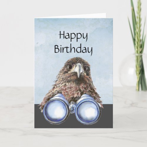 Fun Bird Watcher Birthday  Pun Hawk Binoculars  Holiday Card