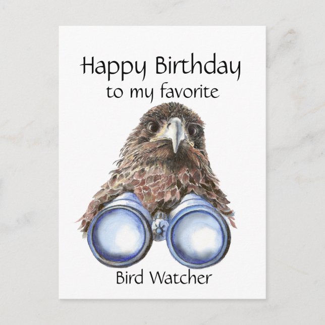 Fun Bird Watcher Birthday  Pun Hawk Binoculars Postcard (Front)
