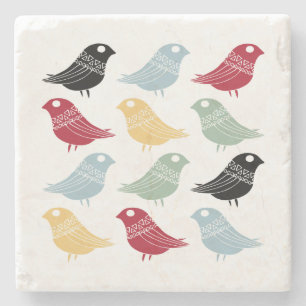 Fun Birds Danish Modern Retro Colorful Mid Century Stone Coaster