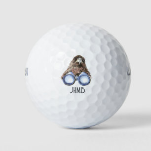 Fun Birdwatcher Humor Hawk Binoculars Monogram Art Golf Balls