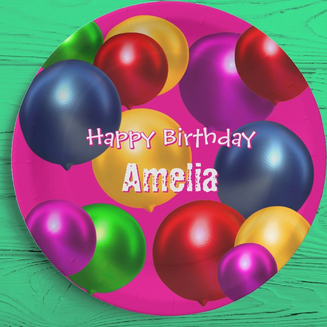 Fun Birthday Balloons Personalized  Paper Plates (Creator Uploaded)