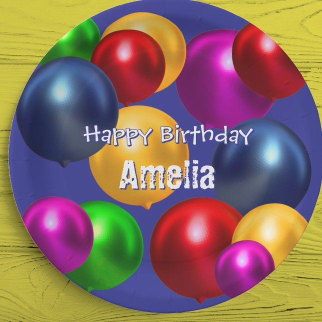 Fun Birthday Balloons Personalized  Paper Plates (Creator Uploaded)