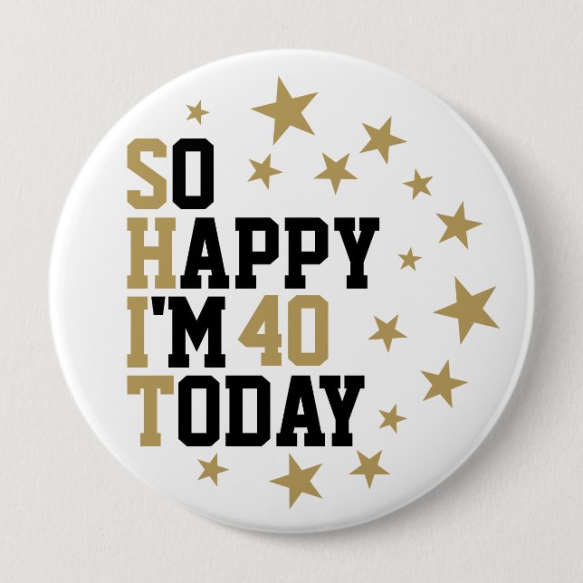 Fun  Birthday Black And Gold Stars Customized Age Button (Front)