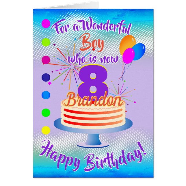 FUN BIRTHDAY BOY - BLUE / PURPLE PERSONALIZED CARDS (Front)