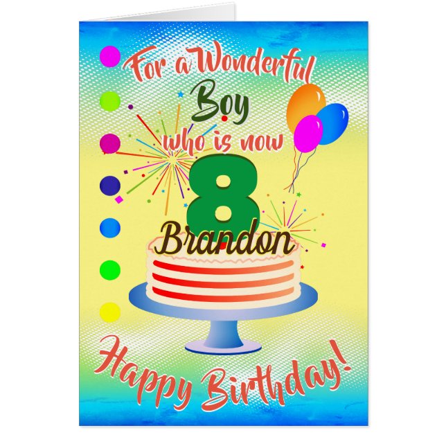 FUN BIRTHDAY BOY BLUE / YELLOW PERSONALIZED CARDS (Front)