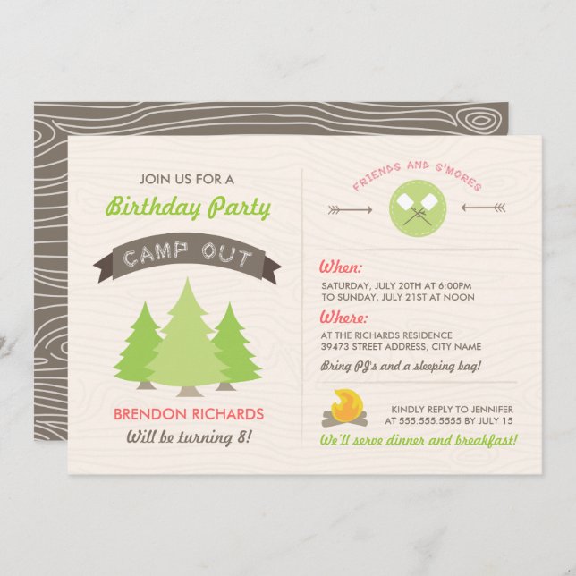 Fun Birthday Camp Out Invitation (Front/Back)