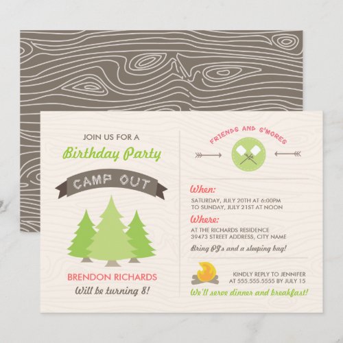 Fun Birthday Camp Out Invitation