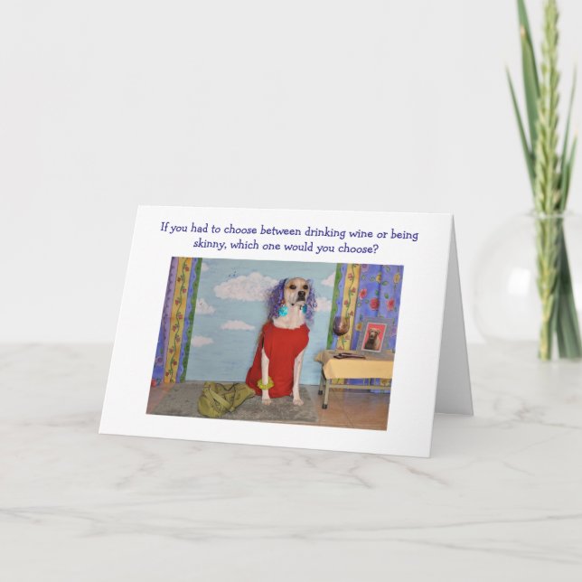 Fun birthday card for adult, a dog dressed as lady (Front)