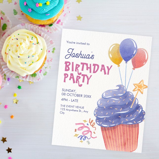 Fun Birthday cupcake balloon  Invitation (Creator Uploaded)