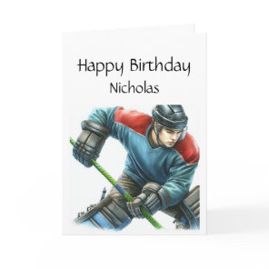 Fun Birthday Custom Name Playing Hockey Card