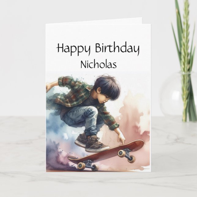 Fun Birthday Custom Name Skateboarding Card (Front)