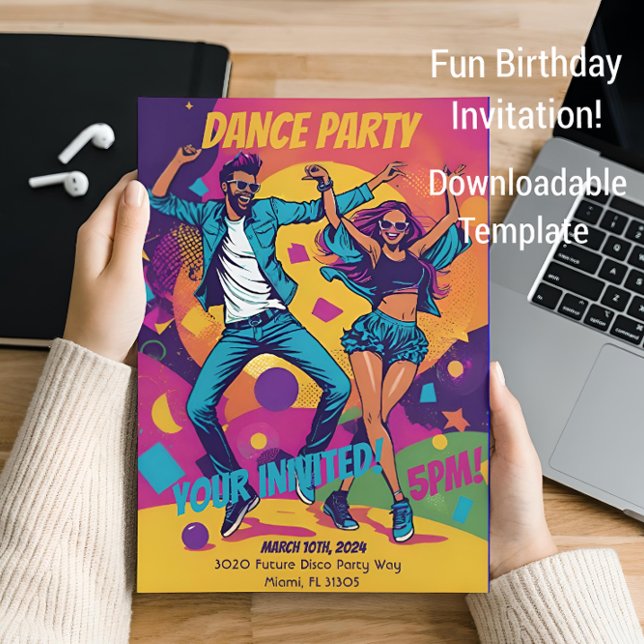 Fun Birthday Dance Party Colorful  Invitation (Creator Uploaded)
