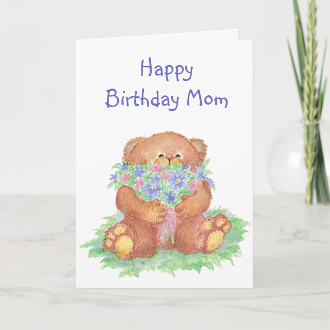 Fun Birthday Day Quote Cute Bear with Flowers Card (Front)