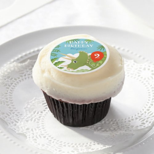 Fun Birthday Dinosaur Triceratops Custom Name Age Edible Frosting Rounds