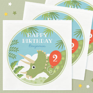 Fun Birthday Dinosaur Triceratops Custom Name Age Napkins