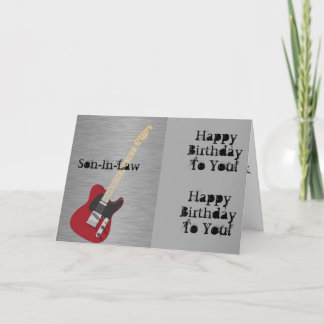 Fun, birthday for a son-in-law, red guitar. card
