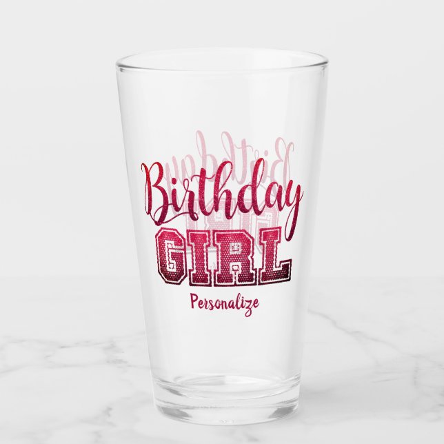Fun Birthday Girl Pink Girly Personalized Glass (Front)