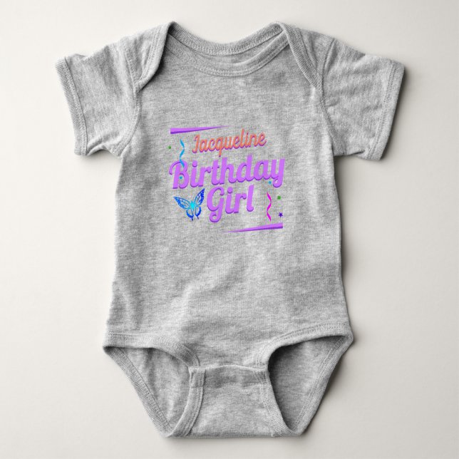 Fun Birthday Girl with Baby Name Bodysuit (Front)
