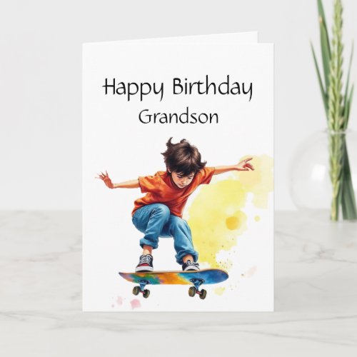 Fun Birthday Grandson  Boy on a Skateboard