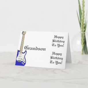 Fun, birthday greeting for grandson, blue guitar. card