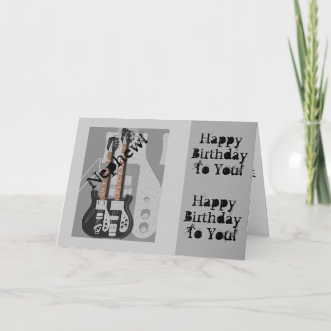 Fun, birthday greeting for nephew, guitar. card (Front)