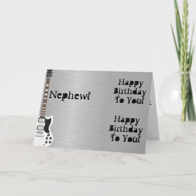 Fun, birthday greeting for nephew, white guitar. card (Front)