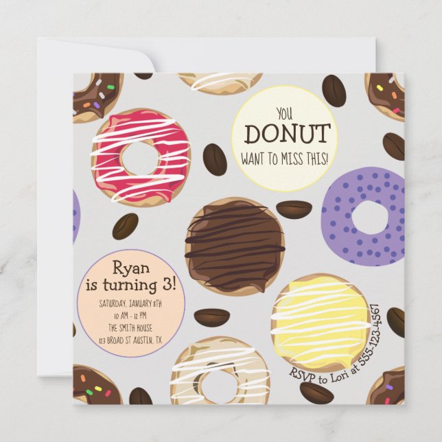 Fun Birthday Invitation - Donuts Kids Birthday (Front)