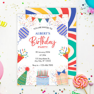 Fun Birthday party colorfull ballons Invitation