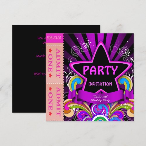 Fun Birthday Party Girls Hot Pink Tickets 2 Custom Invitations