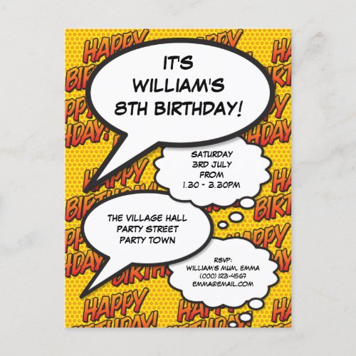 Fun Birthday Party Speech Comic Bubbles Photo Invitation Postcard