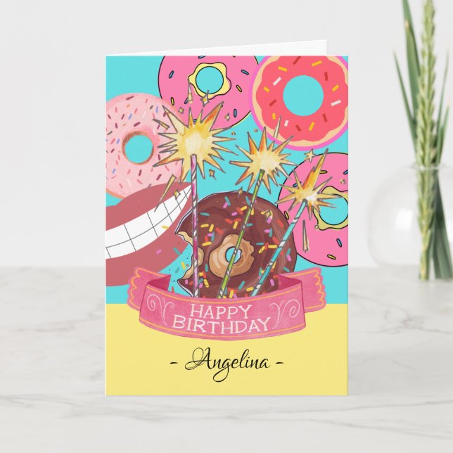 Fun Birthday with Donuts and Sparkler Candles Card (Front)