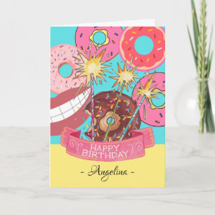 Fun Birthday with Donuts and Sparkler Candles Card