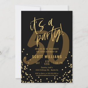 Fun Black and Gold 50th Birthday Party Invitation