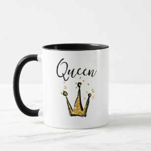 Fun Black and Gold Queen Glitter Crown Coffee Mug