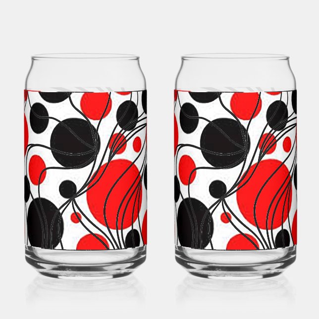Fun Black and Red Art Deco Print Can Glass Set (Front)