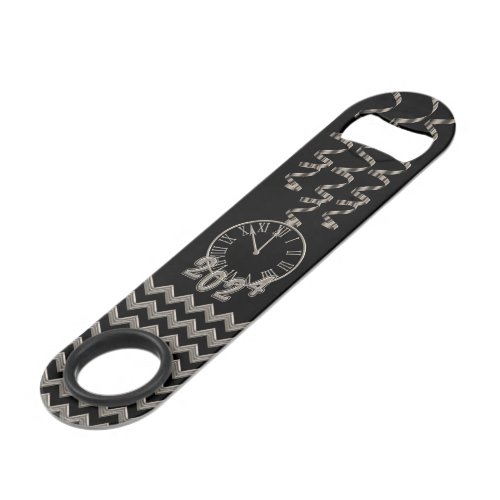 Fun Black and Silver Metallic Clock Graphic Bar Key