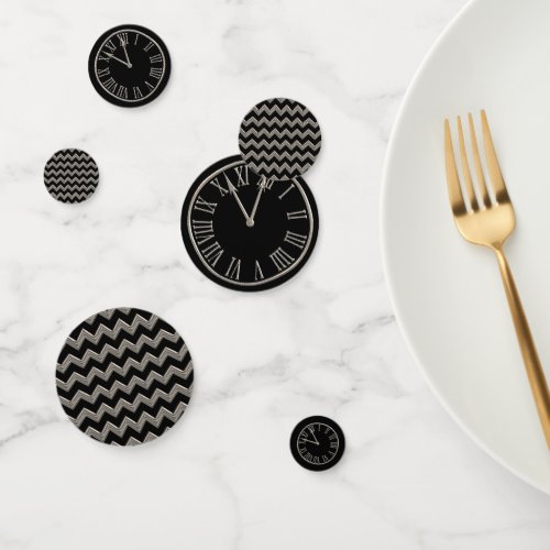 Fun Black and Silver Metallic Clock Graphic Confetti