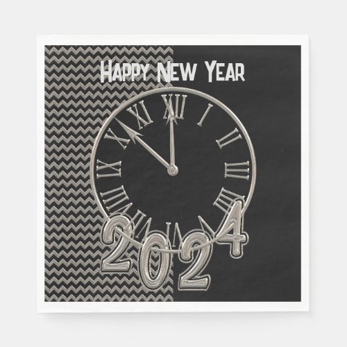 Fun Black and Silver Metallic Clock Graphic Napkins