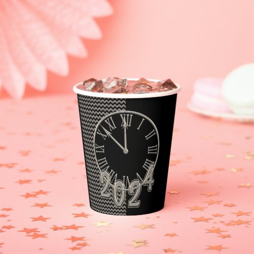 Fun Black and Silver Metallic Clock Graphic Paper Cups