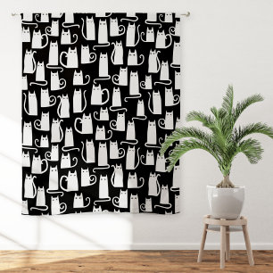 Fun Black and White Cat Pattern Sheer Curtains