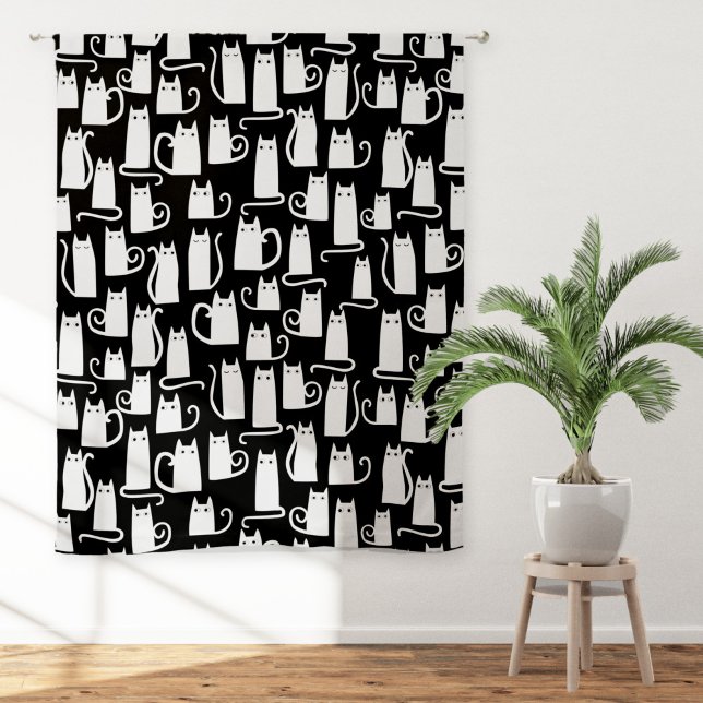 Fun Black and White Cat Pattern Sheer Curtains (Creator Uploaded)