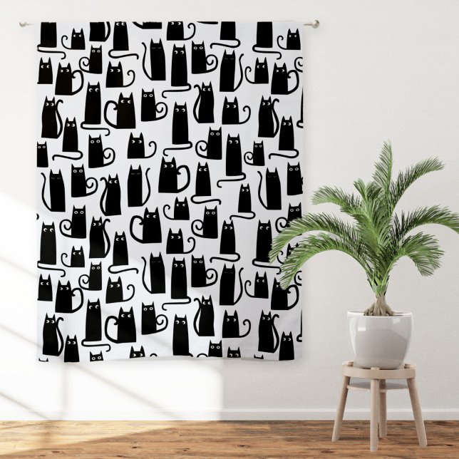 Fun Black and White Cat Pattern Sheer Curtains (Fun black cat pattern black and white sheer or blackout curtains)