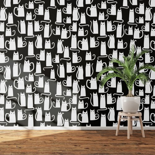 Fun Black and White Cat Pattern Wallpaper
