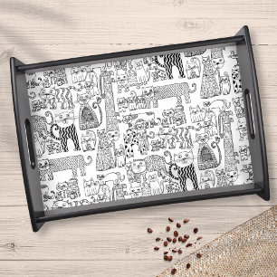 Fun Black and White Cats And Kittens Serving Tray
