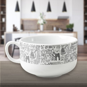 Fun Black and White Cats And Kittens Soup Mug