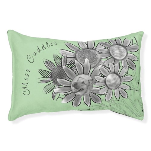 Fun Black and White Daisy Flower Photo Green Pet Bed