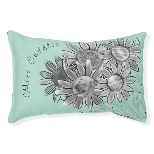 Fun Black and White Daisy Flower Photo Mint Pet Bed