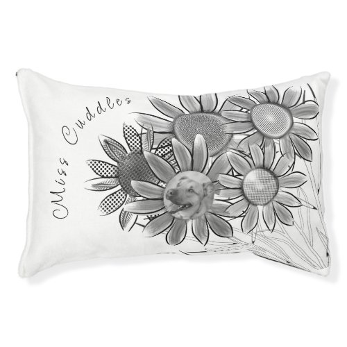Fun Black and White Daisy Flower Photo White Pet Bed