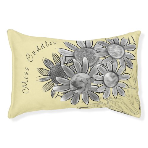 Fun Black and White Daisy Flower Photo Yellow Pet Bed