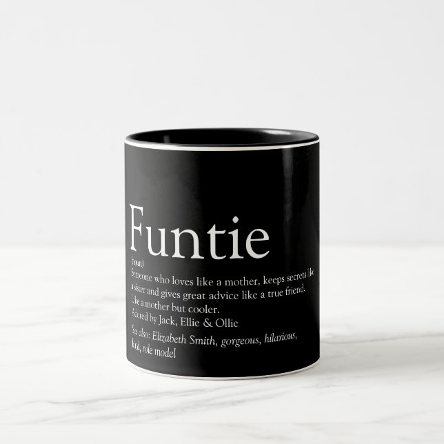 Fun Black and White Funtie Aunt Auntie Definition Two-Tone Coffee Mug (Center)